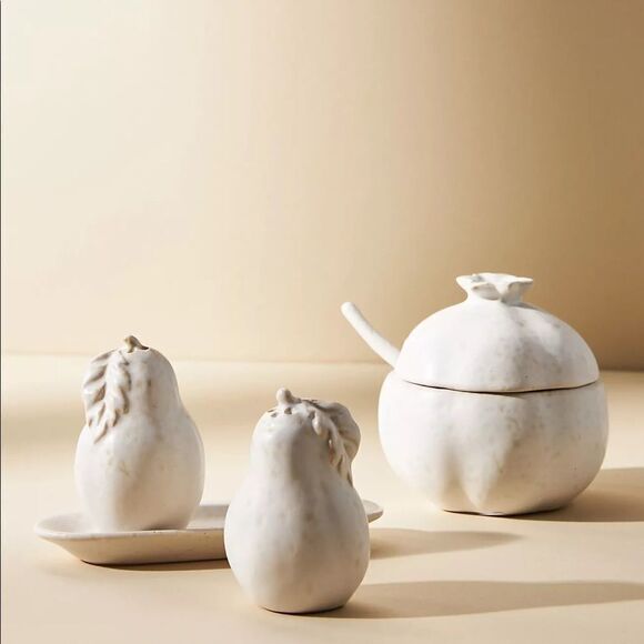 Anthropologie Pear Stoneware Salt & Pepper Shakers Set - Picture 3 of 4